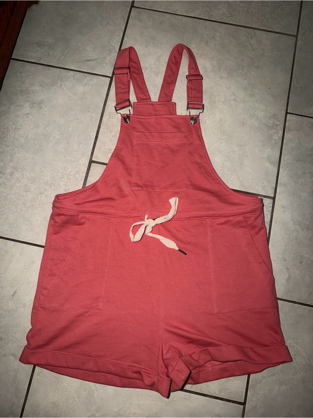 Coral Pink Short Overalls Romper